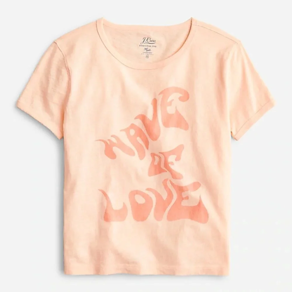 ☮ NEW J.Crew Cropped Wave of Love Peach Short Sleeve T-Shirt ☮